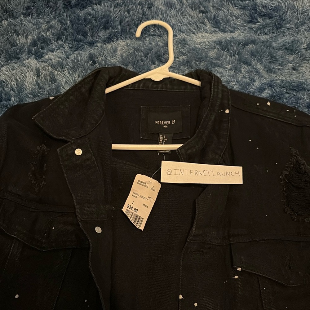Black Forever 21 Distressed Denim Jacket (Large)